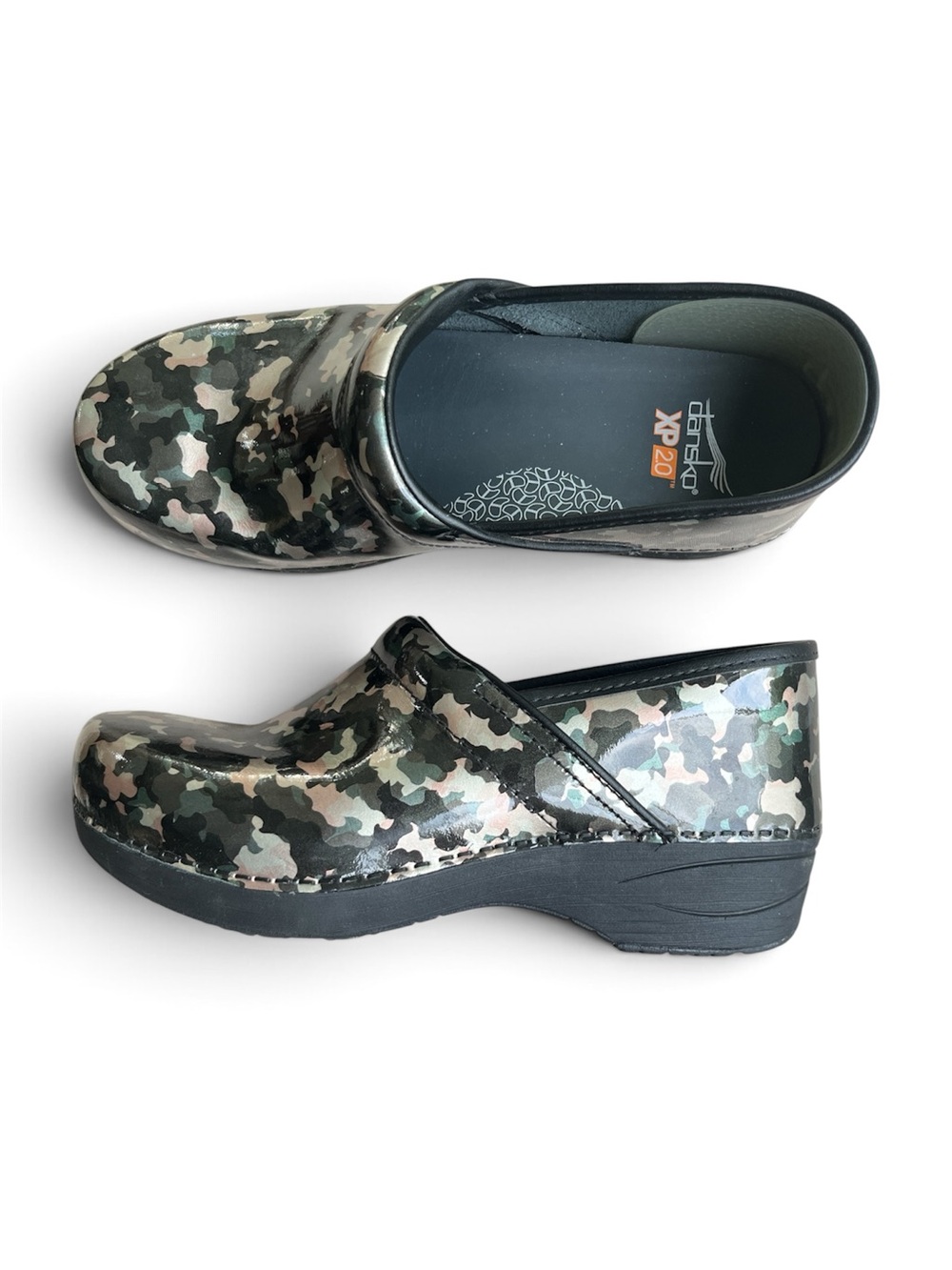 Women’s Dansko XP 2.0 Camo Patent Leather Work Clogs
